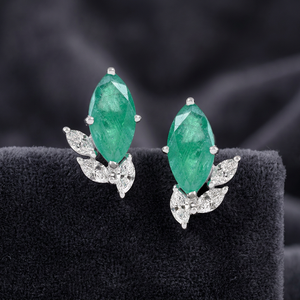 Green <b>Moissanite</b> Marquise Cut Stud <b>Earrings</b> Marquise Side Stones 10K/14K/18K Gold 925/935 Silver Rhodium Plated Wedding Party - Product Image 1