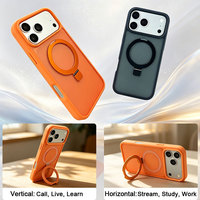 Coque de protection antichoc en TPU pour iPhone 16 Pro avec anneau magnétique intégré et béquille, découpes précises