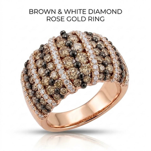 Bague en diamant véritable champagne, or rose massif 18 carats, diamant brun, pavé de diamants, forme dôme, bague cocktail, cadeau de la Saint-Valentin pour elle - Product Image 1