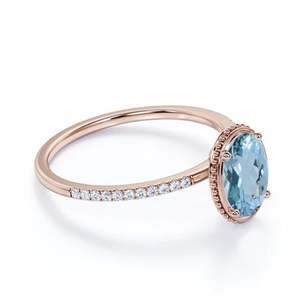 แหวนเงินแท้ 925 ประดับพลอยอะความารีนสังเคราะห์ทรงรี สำหรับหมั้น/สัญญา แหวนอะความารีนสังเคราะห์ในตัวเรือนเงินแท้ 925 แหวนหรูหรา - Product Image 5