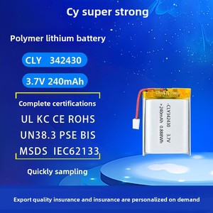 3.7V nhà máy trực tiếp Polymer Lithium <span class=keywords><strong>Ion</strong></span> <span class=keywords><strong>Battery</strong></span> <span class=keywords><strong>Pack</strong></span> 240mAh thông minh nhiệt 342430 240mAh Pouch pin Lithium <span class=keywords><strong>ion</strong></span> - Product Image 4