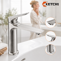 Robinet de lavabo en acier inoxydable chromé poli à levier unique, corps conique, bec plat, avec aérateur, pour salle de bain