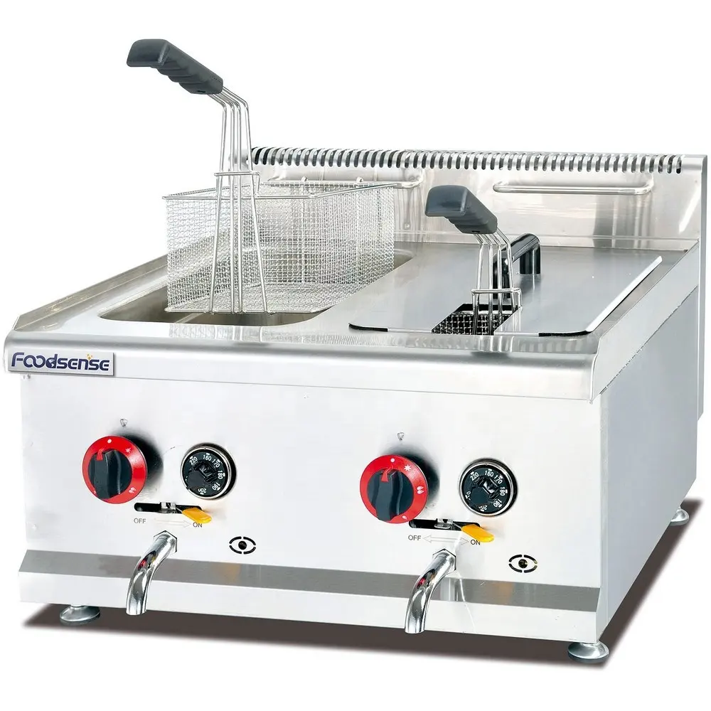 Commercial Single Tank Double Baskets Used Lpg Gas Deep Fryer With Temperature Control