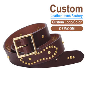 Cinturón de cuero italiano hecho a mano de 1.5 pulgadas de ancho, cosido a mano, con borde de cuero vacuno negro y hebilla de latón. - Product Image 1