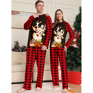 Atacado Cross-Border Deer Cartoon Print Pijama Natal Inverno Quente Manga Longa Xadrez Natal Família Combinando Conjuntos Pijama - Product Image 6