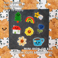 Patch brodé thermocollant mini format en feutre non tissé et PVC, écologique, avec paillettes, style coréen mignon, motif arc-en-ciel, tasses, soleil, fleurs et chapeaux