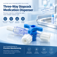 Robinet à trois voies moulé avec précision pour applications médicales, coque en plastique PC transparent, moulage par injection médical