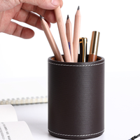 Porte-stylos rond en cuir PU créatif et élégant, boîte de rangement de bureau durable, porte-stylos