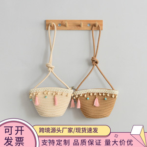 Linda bolsa de paja de estilo japonés para niños, mini bolso, bolso de hombro para niños, bolso de playa, bolso cruzado. - Product Image 4