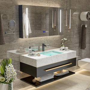 Ensemble de salle de bain de luxe personnalisé, nouveau, avec meuble sous-vasque flottant en PVC blanc pour lui et elle, idéal pour projets hôteliers - Product Image 4