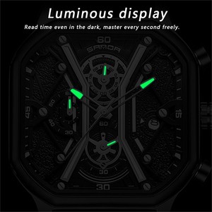 Reloj de Cuarzo Sanda 7057 para Hombre, Diseño Moderno, Esfera Cuadrada Grande, Seis Agujas, Resistente al Agua para Deportes y Negocios - Product Image 2