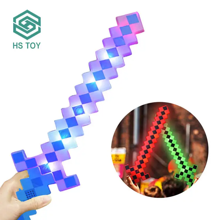 HS Mainan Mendukung Pesta Mainan LED Pedang Pixel Menyala Saber Mine, Kerajinan Mainan Mewah dengan 3 Warna Campuran