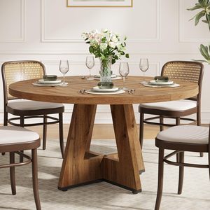 US-Lokaler Esstisch für 4 Personen, 120 cm Runder Farmhouse-Küchentisch mit Holzsockel für Küche, Esszimmer - Product Image 1
