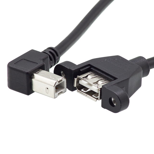 90 Degree Right Left Angle Micro B Male to USB 2.0 Type a Female Screw Locking Panel Mount Extension Cable