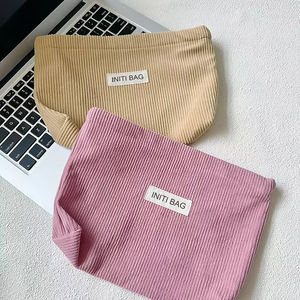Custom Logo High Quality <b>Corduroy</b> Striped Velvet Makeup Pouch Lightweight Small <b>Corduroy</b> Cosmetic <b>Bag</b> for Travel - Product Image 3
