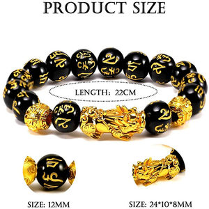 12mm negro obsidiana tallada a mano Mantra piedra Feng Shui Pi Xiu pulsera riqueza pulsera para hombres - Product Image 2