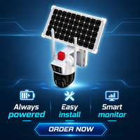Caméra de sécurité solaire extérieure 8W à double objectif 4MP F2.0 avec 8 LED sphériques blanches 1/64, design moderne IP66, rechargeable, Wi-Fi 15m