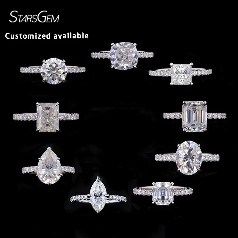 Starsgem 맞춤형 고급 보석 14K 골드 GRA VVS 다이아몬드 결혼 반지 여성 약혼 모이사나이트 반지