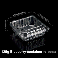 Wegwerp Doorzichtige 125G Bosbessenverpakkingsdozen Clamshell Blister Fruitvoedselcontainer Bosbessencontainer