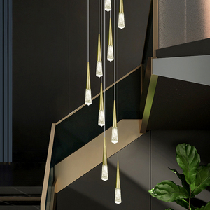 Lustre LED élégant en or poli, luminaire suspendu conique avec gouttes de cristal de glace texturées pour chambre à coucher et salle de bain - Product Image 4