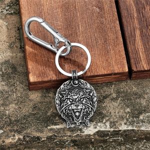 Viking Wolf Head <b>Keychain</b> Metal Engraved Pendant Zinc Alloy Outdoor Keyring Leather Carabiner Jewelry Unisex Gift - Product Image 3