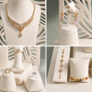 Présentoir à bijoux Zebopak en suède blanc crème à motif feuille pour colliers, boucles d'oreilles, bagues – Idéal pour vitrine de boutique et fournisseurs - Product Image 2