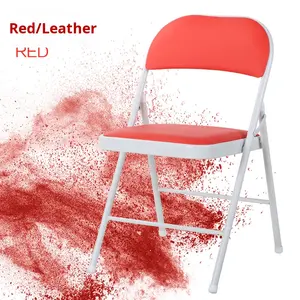 Sillas Plegables Metálicas Portátiles Ligeras y Económicas al por Mayor, Asientos Acolchados de PU Suave en Blanco y Negro para Eventos al Aire Libre - Product Image 6