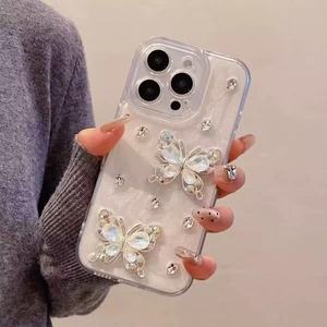 כיסוי טלפון פרימיום שקוף ועמיד בפני זעזועים עם עיצוב פרפר לאייפון, עיצוב מקדחי מים, כיסוי TPU יוקרתי לאחיזה בטלפון, באריזת OPP - Product Image 4