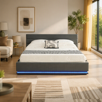 Lit Double King Size Capitonnée en Cuir avec Rangement Ottoman, Design Moderne, Facile à Monter, Gain de Place, Meilleur Prix, avec LED