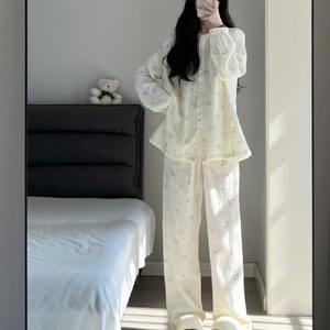 Kadın sahte ipek sonbahar uzun kollu hırka pijama seti zarif rahat hızlı kuru nefes eğlence ev konfor - Product Image 1