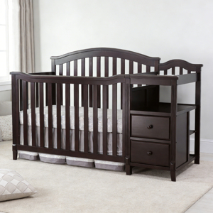 Cuna y cambiador 4 en 1 convertible moderno de madera maciza gris para bebés y niños pequeños, ideal para uso en hoteles - Product Image 4