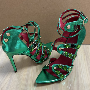 Sandalias de Tacón Alto con Diamantes Grandes para Mujer, Talla Grande 47, Color Verde, Estilo Personalizado, con Correa en el Tobillo y Punta Puntiaguda, Zapatos de Fiesta con Pedrería - Product Image 5