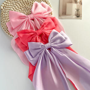 Accessoires capillaires vintage d'été pour femmes, grandes barrettes en satin, pinces à cheveux en soie, nœuds papillon, mode féminine - Product Image 6