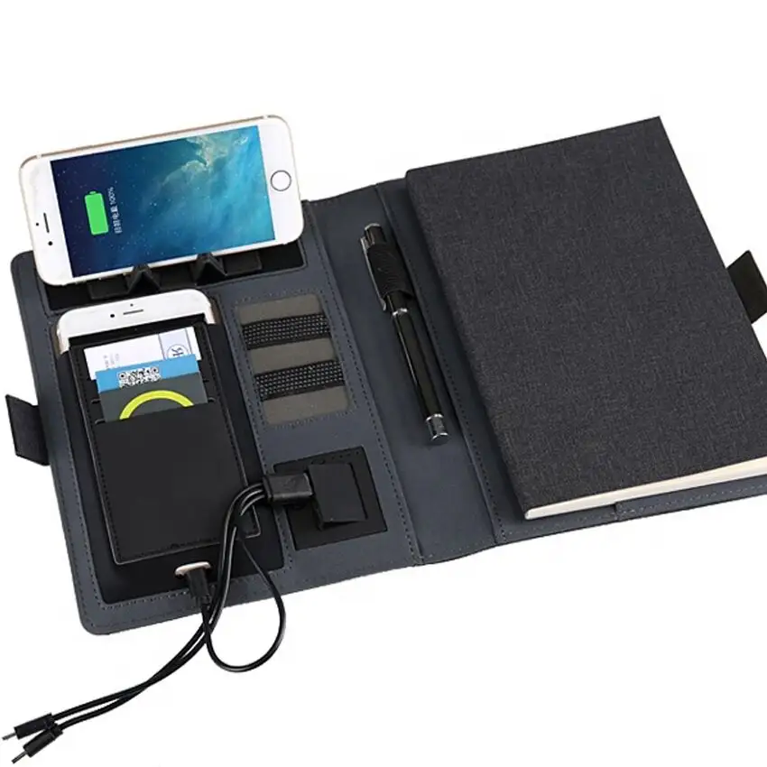 Multifunctional Leather Power bank Notebook Wireless Charger Planner Diary Smart Business Gift