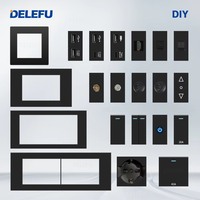 DELEFU - Interruptor de Pared Modular Negro DIY con Panel de Vidrio, Tomacorriente Schuko con 2 Salidas, 2 Puertos USB-C, Módulo de Interruptor de TV RJ45