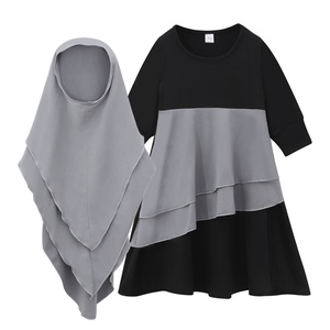 PROMISTAR <span class=keywords><strong>Feuille</strong></span> <span class=keywords><strong>de</strong></span> Lotus Dentelle Foulard Printemps Automne Enfants Vêtements Filles Deux Pièces Ensemble À Manches Longues Coton Abaya Robe - Product Image 4