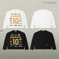 T-shirt à manches longues pour homme, imprimé badge de course, coupe ample, épaules tombantes, col rond, style streetwear américain rétro, décontracté, automne, quotidien