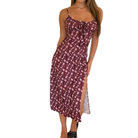 Robe midi décontractée d'été pour femme, style vintage à motifs floraux, dos nu, sans bretelles, sexy, style plage, en tissu peigné, idéale comme tenue de nuit