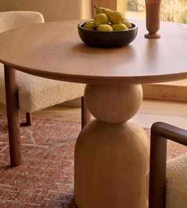 Table à manger élégante et moderne en chêne <span class=keywords><strong>clair</strong></span> avec plateau rond et base à double sphère - Product Image 4