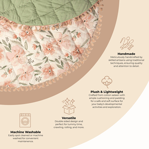 Tapis de sol rembourré pour bébé 40 * 40 po, motif floral rose, tapis d'activités pour la crèche, tapis de sol matelassé pour le temps passé sur le ventre du bébé - Product Image 2