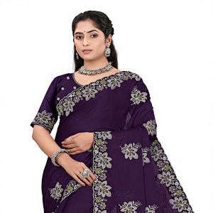 Sari en satin et mousseline de soie pour femme, personnalisable, style indien, broderie Swarovski, design Patola, style traditionnel, pour mariage, par Vexotrend - Product Image 1