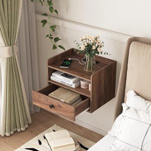 Tables de <span class=keywords><strong>chevet</strong></span> flottantes en bois, 2 ensembles modernes avec tiroirs et étagères ouvertes, petit meuble de chambre en forme de <span class=keywords><strong>cube</strong></span> - Product Image 2