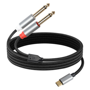 Placcato oro tipo <span class=keywords><strong>C</strong></span> USB <span class=keywords><strong>C</strong></span> a <span class=keywords><strong>AUX</strong></span> Dual 6.35mm connettore 1/4 maschio Y ramo Splitter Stereo cavo Audio per telefono portatile Amp - Product Image 3