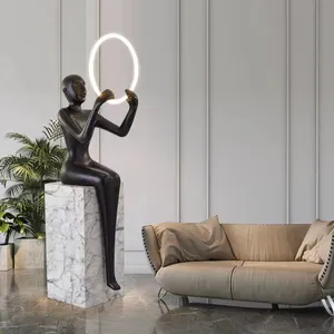SANXIANG Newest Large Humaniod Abstract Sculpture Lamp Interior Decor Shop Lobby Hotel Standing Light Resin Floor Lamps