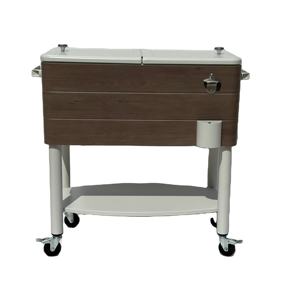 80qt Patio Houtnerf Koeler Kar Met Wielen En Plank Rollende Koeler Drankkar Ijs Bier Koeler Fabricage - Product Image 2