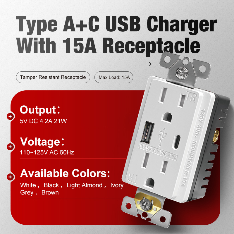 Easy Installation Power Wall Socket Outlet USA 15A 125V 4.2A USB Smart Sockets U L Listed · image 2