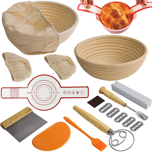 Banneton Bread Proofing Basket Kit Sourdough Bread Baking Supplies with Dough Whisk Linen <b>Liner</b> Dough Scraper Bread Lame - Product Image 1