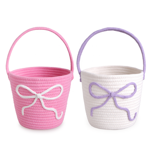 Canasta de Regalo con Lazo Rosa, Cuerda de Algodón Ecológica con Asa, Portátil para Bebés Recién Nacidos, Niños, Flores, Compras, Nombre Personalizado - Product Image 1