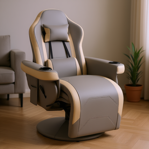 Sillón Reclinable Manual Gris, Sillón de Salón con Reclinación de 135 Grados, Giratorio de 360 Grados, con Reposapiés Ajustable y Portavasos - Product Image 2