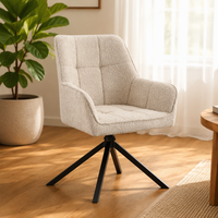 Chaise de salle à manger moderne avec assise rembourrée en tissu bouclé, accoudoirs et pieds en métal
